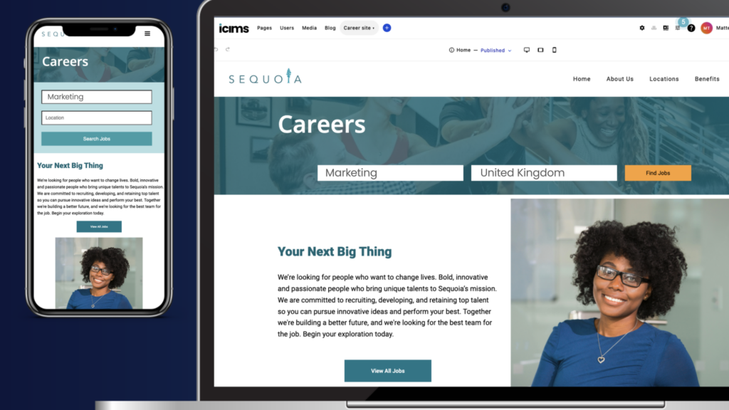 Career site editor in mobile view