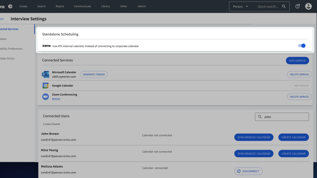 Ad hoc interview scheduling screen